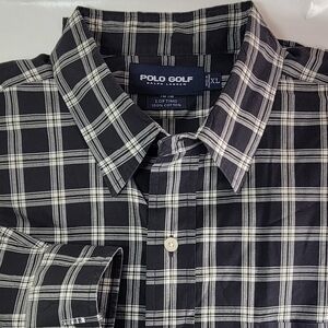 Polo Golf Ralph Lauren Button Up Shirt Mens XL Black White Plaid Lofting Cotton